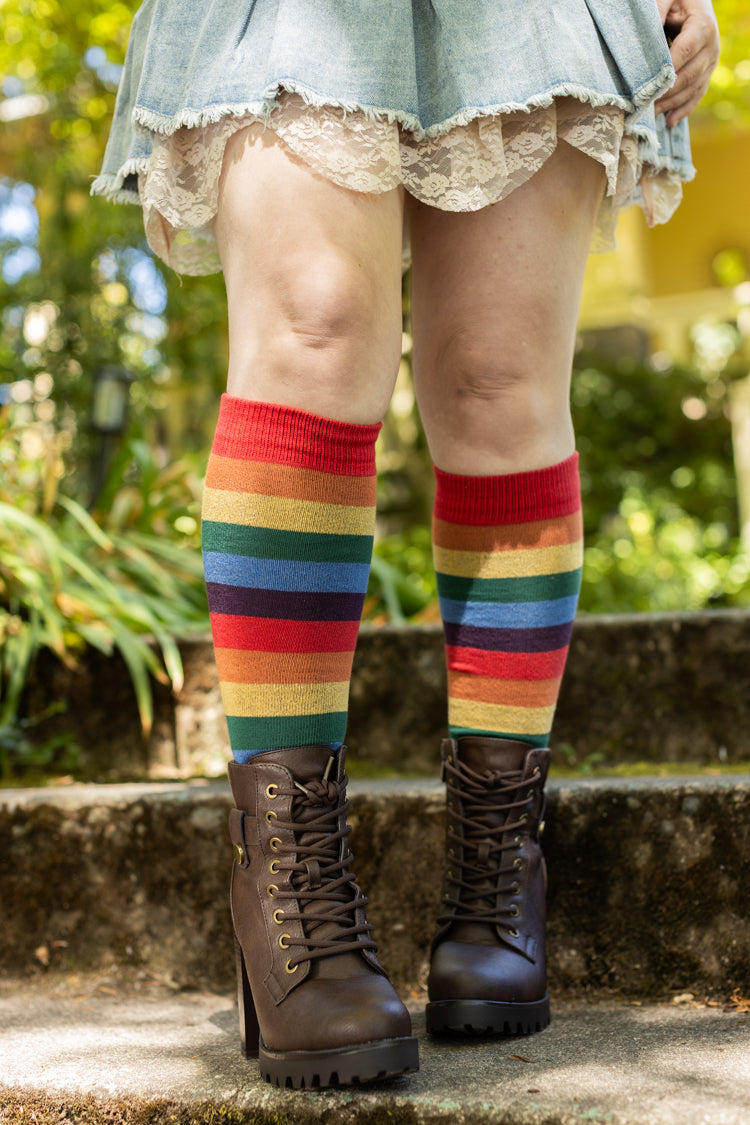 Wider Stripes Over the Rainbow Knee High