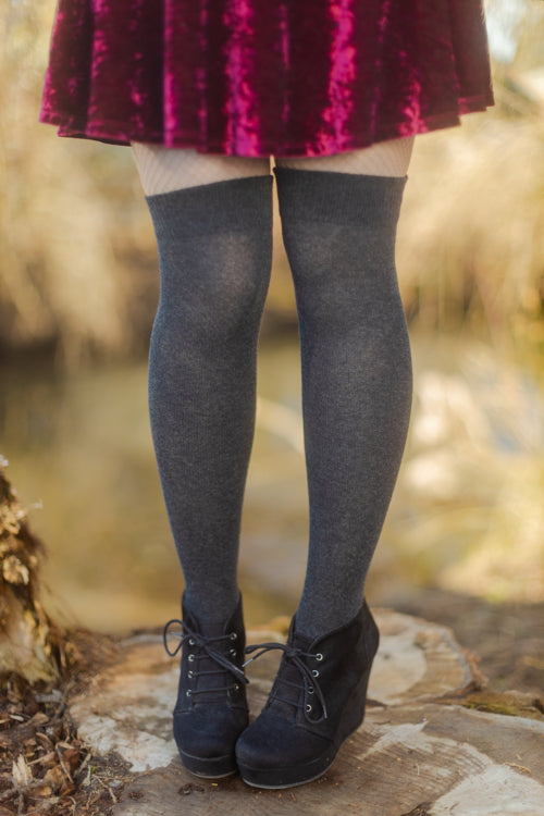 Oops! Extraordinary Thigh High Socks - Dark Charcoal