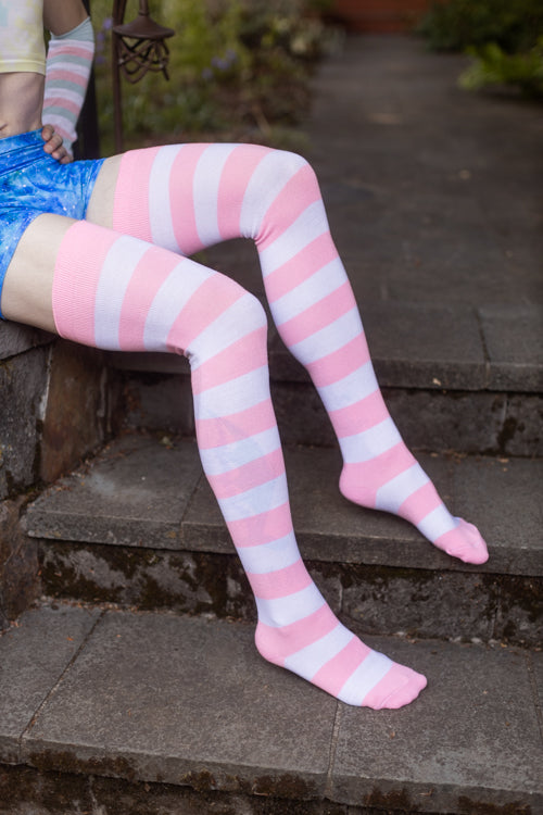 Larger Foot Extraordinarily Longer Programming Socks - Pink & White