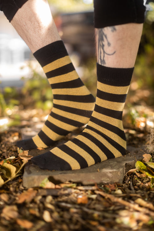 Preppy Striped Tube Socks - Black/Honey