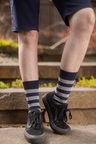 Preppy Striped Tube Socks - Navy/Grey