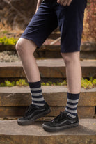 Preppy Striped Tube Socks - Navy/Grey