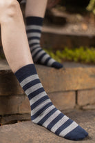 Preppy Striped Tube Socks - Navy/Grey