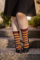 Preppy Striped Tube Socks - Burgundy/Ochre