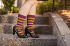 Preppy Striped Tube Socks - Burgundy/Ochre