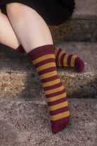 Preppy Striped Tube Socks - Burgundy/Ochre