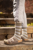 Preppy Striped Tube Socks - Khaki/Light Grey