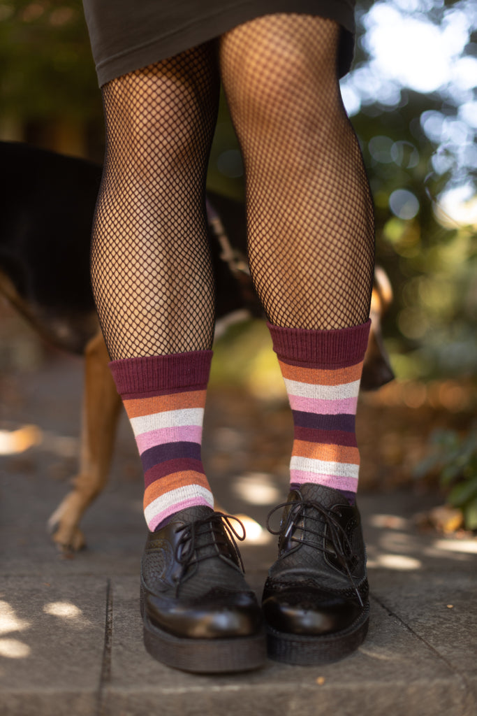 Pastel Pride Stripes Crew Socks - Lesbian 