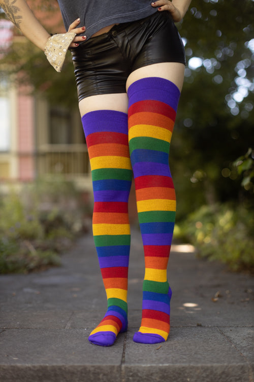 Extraordinary Radiant Rainbows Thigh High Socks