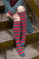 Roll Top Striped Knee High Socks