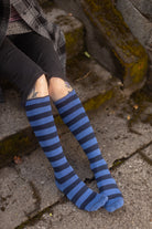 Roll Top Striped Knee High Socks