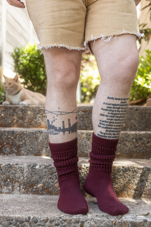 Cozy Slouch Socks - Maroon