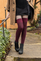 Vertical Lines Thigh High - Burgundy