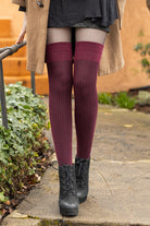 Vertical Lines Thigh High - Burgundy