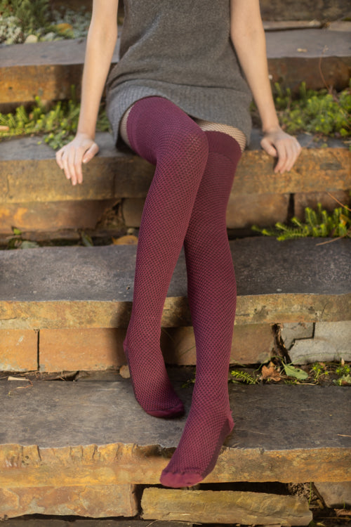 Longer Waffle Thigh High - Burgundy