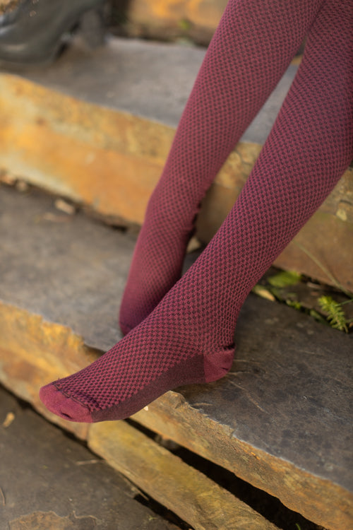 Longer Waffle Thigh High - Burgundy