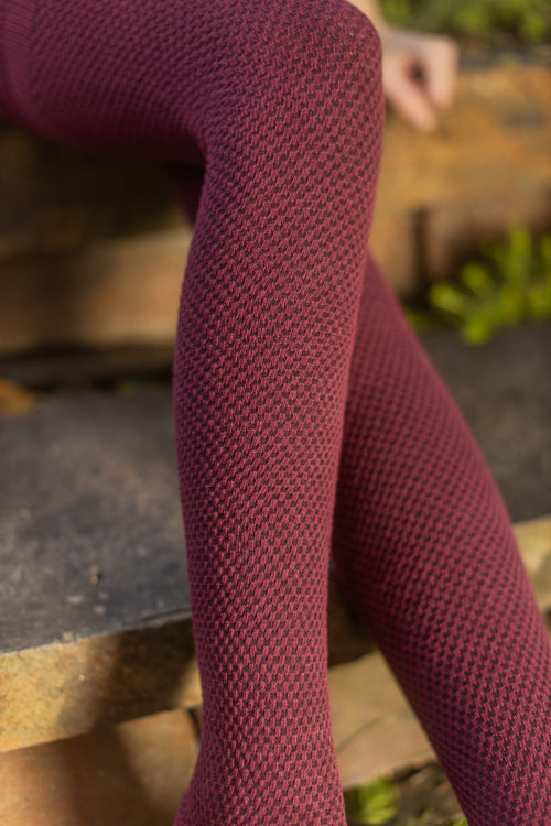 Longer Waffle Thigh High - Burgundy