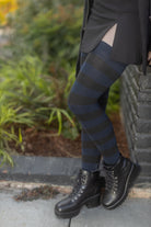 Longer Striped Extraordinary Thigh High Socks - Navy & Black