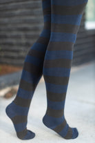 Longer Striped Extraordinary Thigh High Socks - Navy & Black