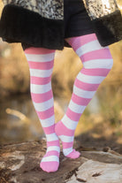 Striped Extraordinary Thigh High Socks - Bubblegum/White