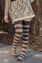 Longer Striped Extraordinary Thigh High Socks - Coffee & Mocha