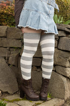 Longer Striped Extraordinary Thigh High Socks - Grey & Sweet Cream