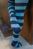Longer Striped Extraordinary Thigh High Socks - Navy & Aqua