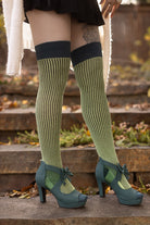 Vertical Lines Thigh High - Teal/Lime