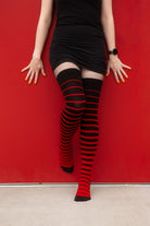 Acrylic Gradient Stripes Extraordinary Thigh High - black with red