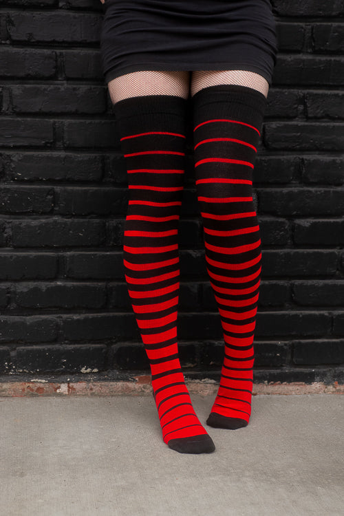 Acrylic Gradient Stripes Extraordinary Thigh High - black with red