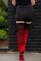 Acrylic Gradient Stripes Extraordinary Thigh High - black with red