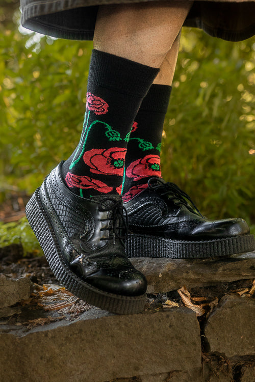 Botanical Nouveau Crew Socks - Red Poppy