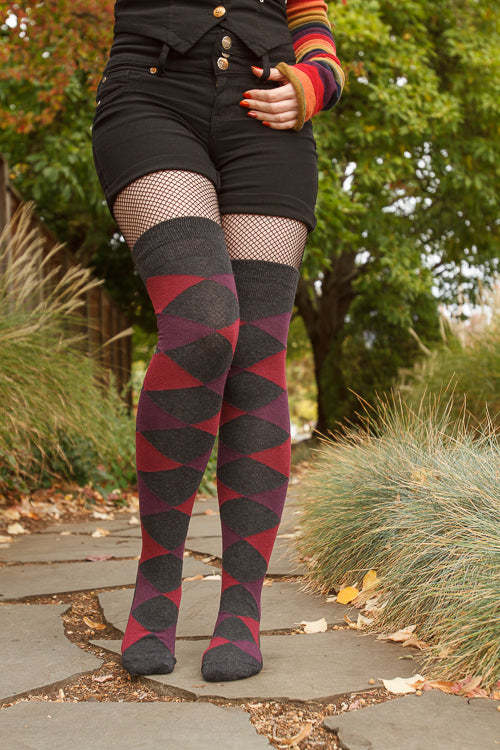 Harlequin Diamond OTK - Charcoal/Plum/Burgundy