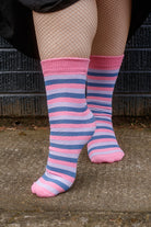 A person wearing Bisexual Pride Stripes Cotton Crew Socks