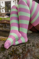 Longer Striped Extraordinary Thigh High in Bubblegum and Lime