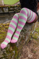 Longer Striped Extraordinary Thigh High in Bubblegum and Lime