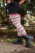 Longer Striped Extraordinary Thigh High in Bubblegum and Lime