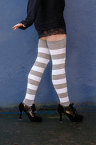 Striped Extraordinary Thigh High Socks - Grey/White