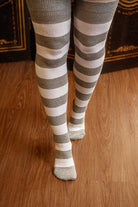 Striped Extraordinary Thigh High Socks - Grey/White