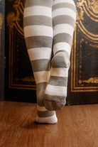 Striped Extraordinary Thigh High Socks - Grey/White