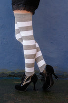 Striped Extraordinary Thigh High Socks - Grey/White