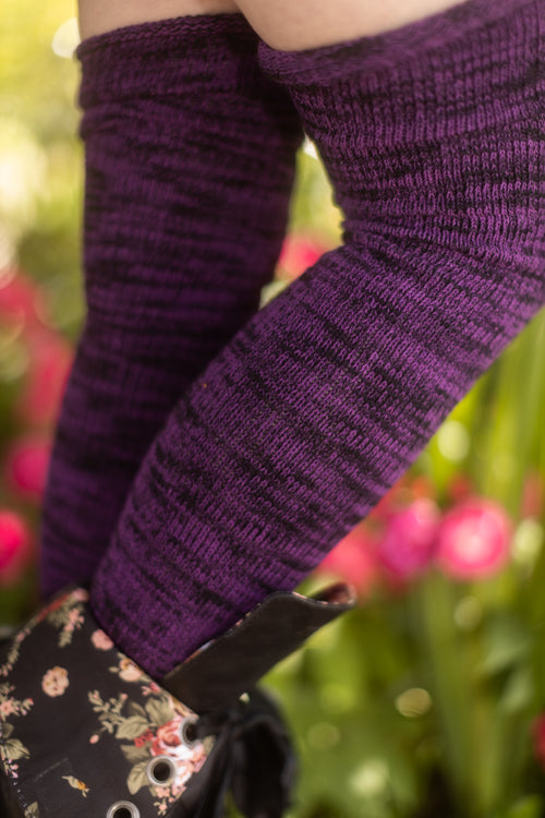 Dark Magic Marled Thigh High Socks - Dark Violet