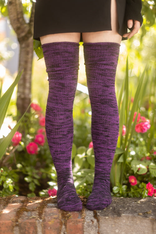 Dark Magic Marled Thigh High Socks - Dark Violet