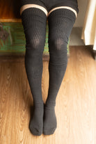 Larger Footed Long Cuffable Scrunchable Socks - Black