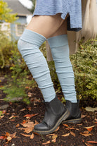 Larger Footed Long Cuffable Scrunchable Socks  - Light Blue