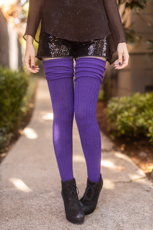 Longer M45 Ribbed Thigh High with Roll Top - Violet