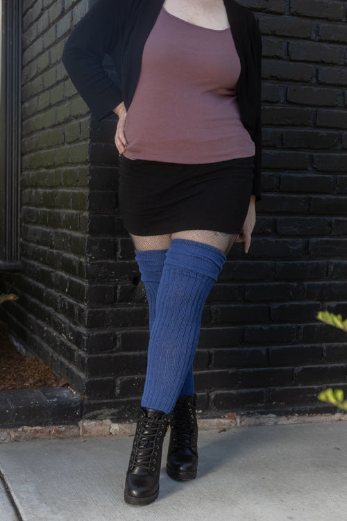 M45 Ribbed Thigh High with Roll Top - Blueberry