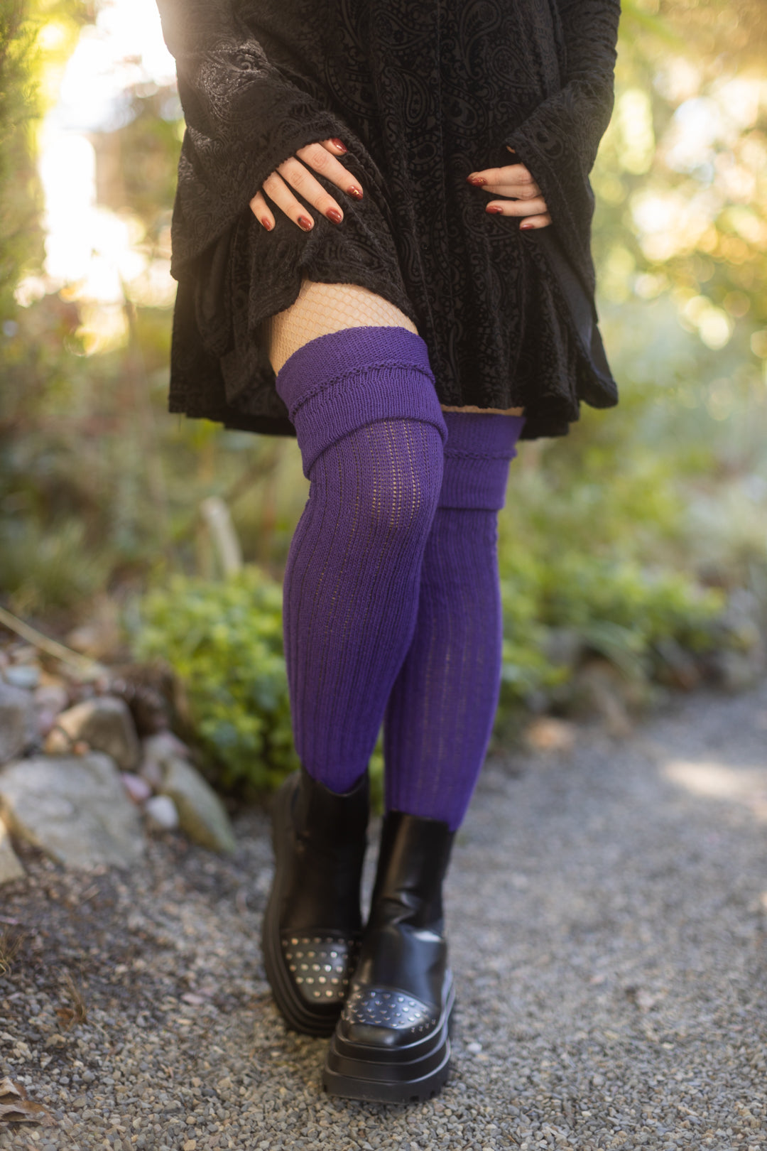 M45 Ribbed Thigh High with Roll Top - Violet