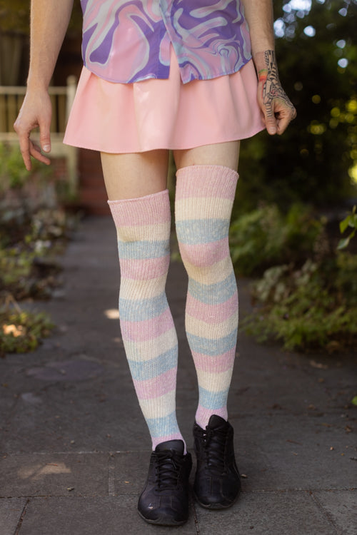 Marled Cotton Candy Stripes Thigh High - large foot