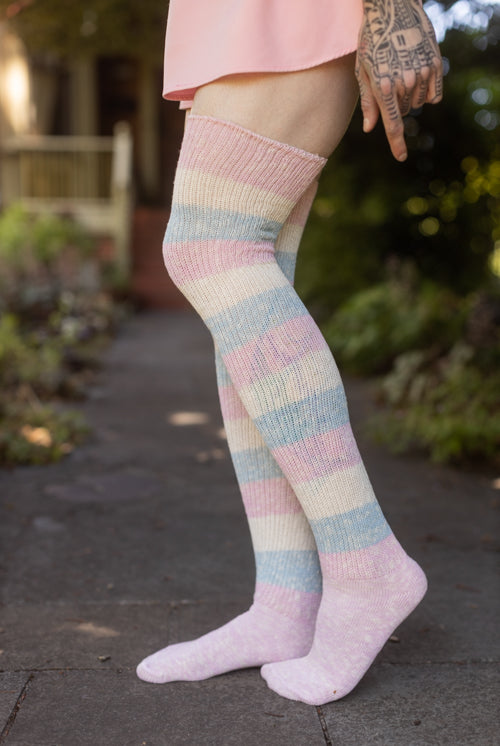 Marled Cotton Candy Stripes Thigh High - large foot